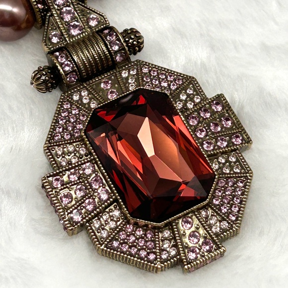 💎 Heidi Daus Dazzling Art Deco Mauve Pearl Pendant Crystal Necklace 17-21” EUC 💎 - Picture 4 of 16